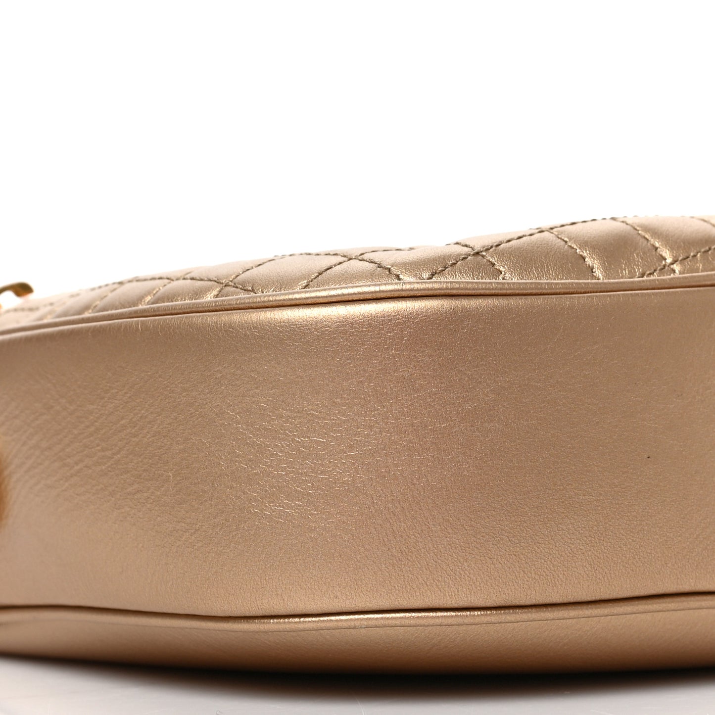 Laminated Calfskin Quilted Medium C Charm Bag Gold