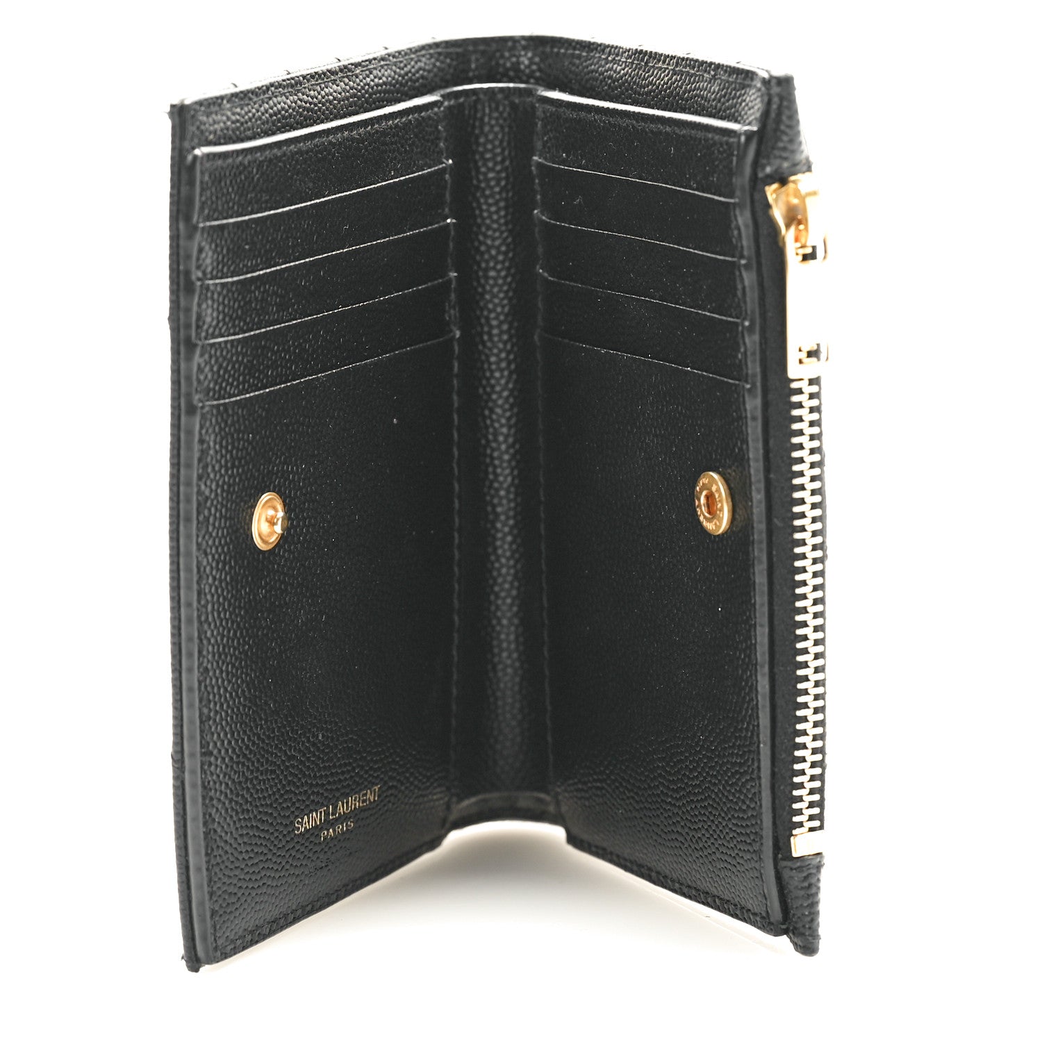 Saint Laurent Grain De Poudre Matelasse Chevron Monogram Zipped Card Case Black 5 of 9