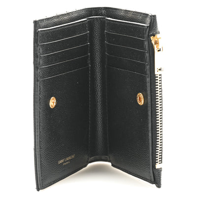 Saint Laurent Grain De Poudre Matelasse Chevron Monogram Zipped Card Case Black 5 of 9