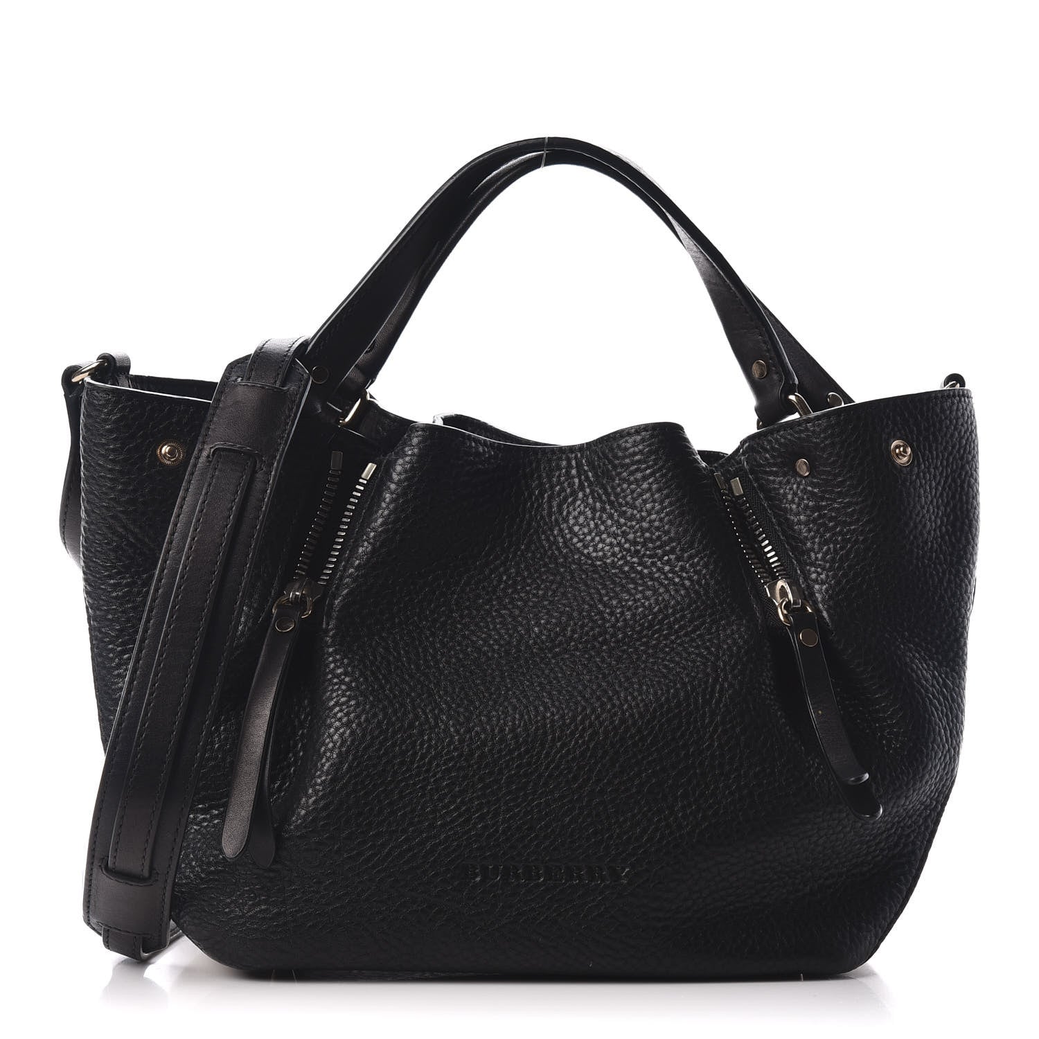 Burberry Grainy Calfskin House Check Small Maidstone Black 1 of 9