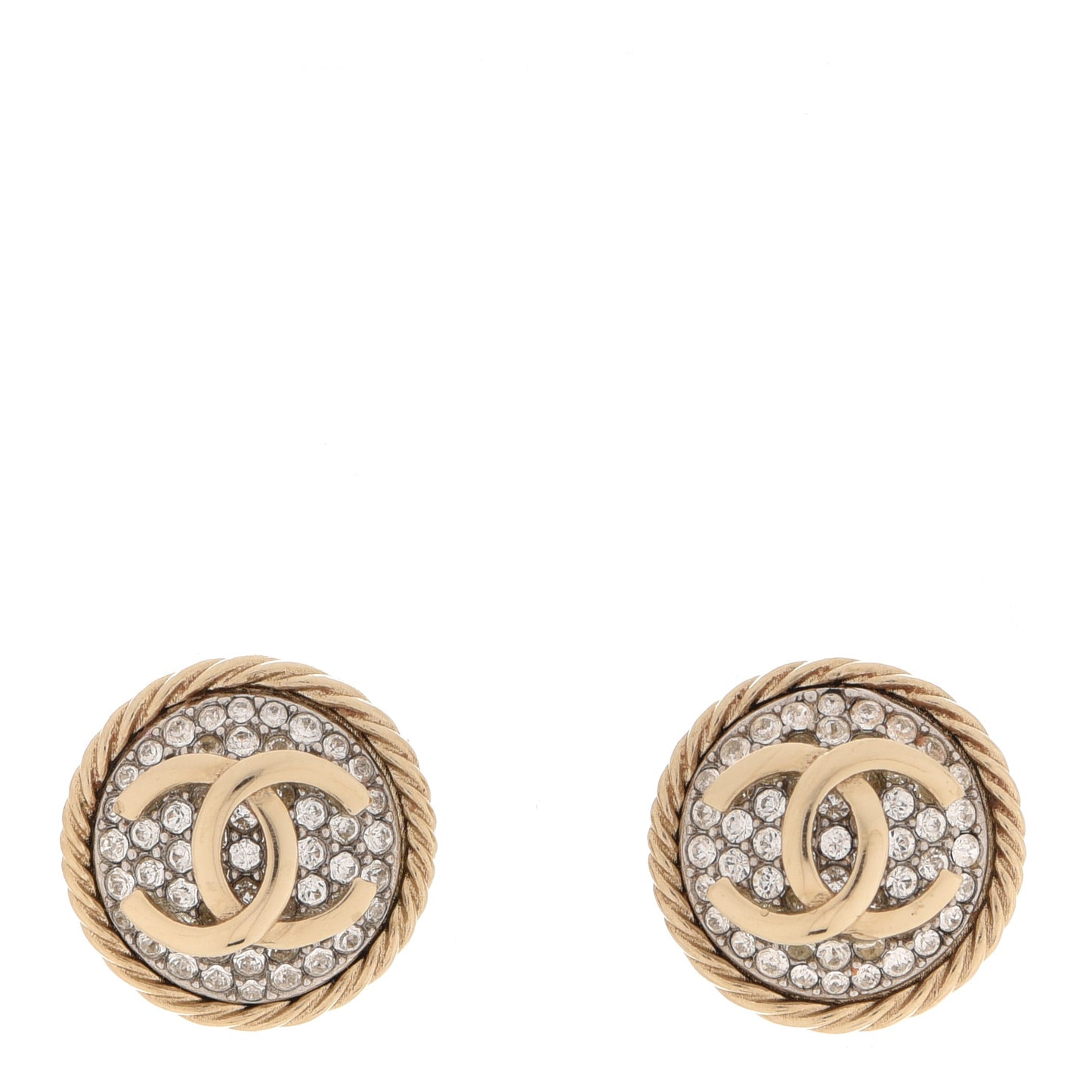 CC Crystal Button Earrings Gold