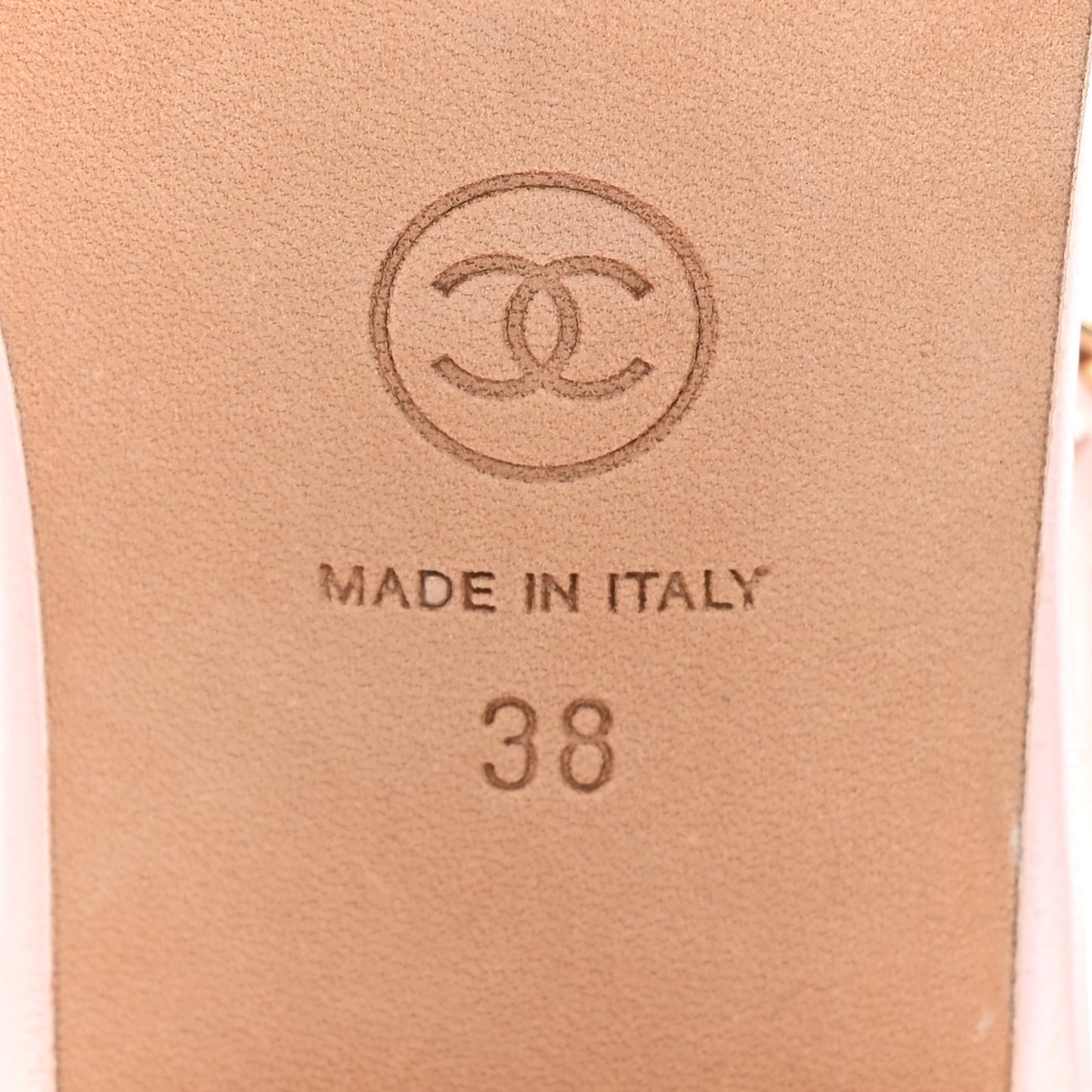 Lambskin Chain CC Logo Thong Sandals 38 Light Pink