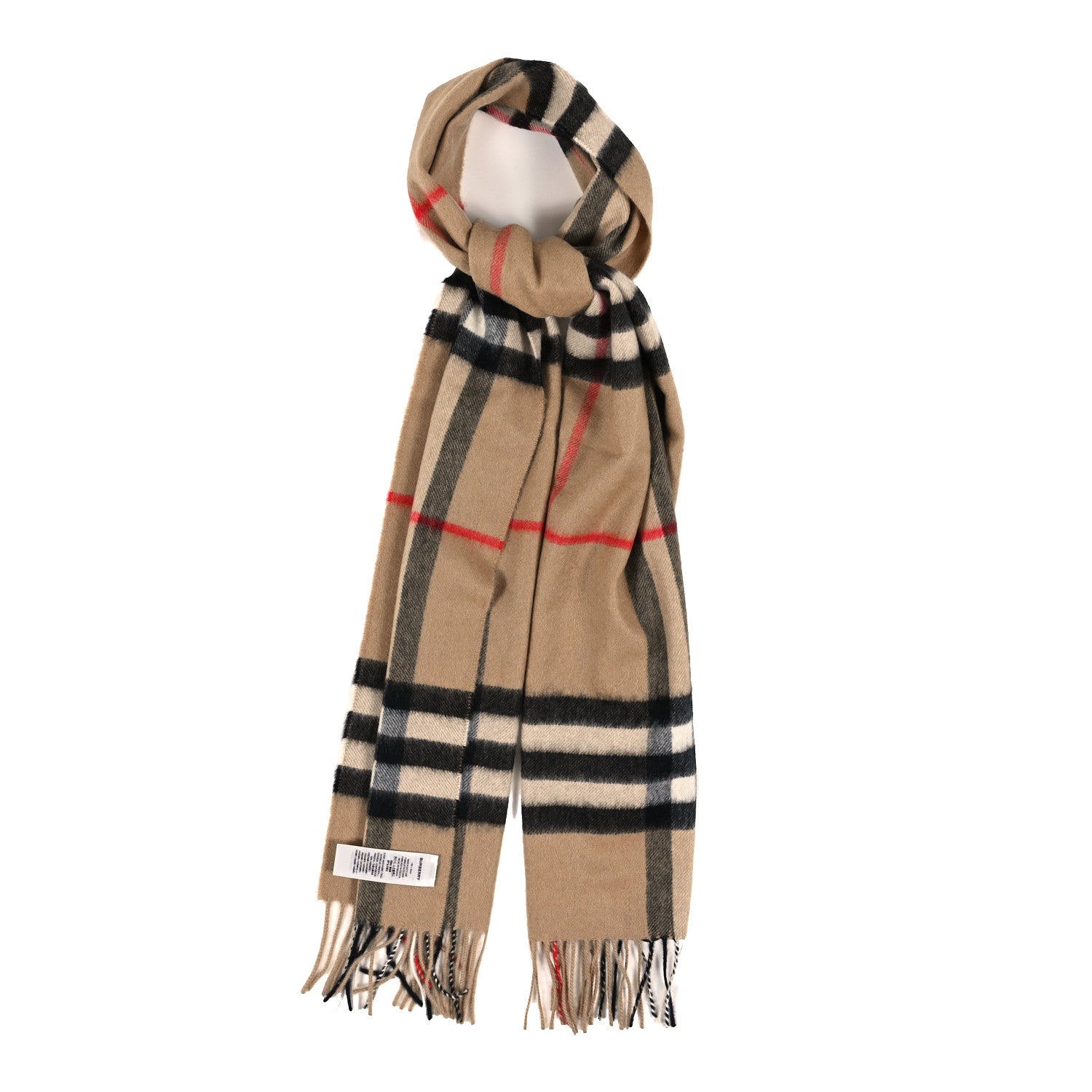 Burberry Cashmere Giant Check Fringe Scarf Archive Beige 1 of 3