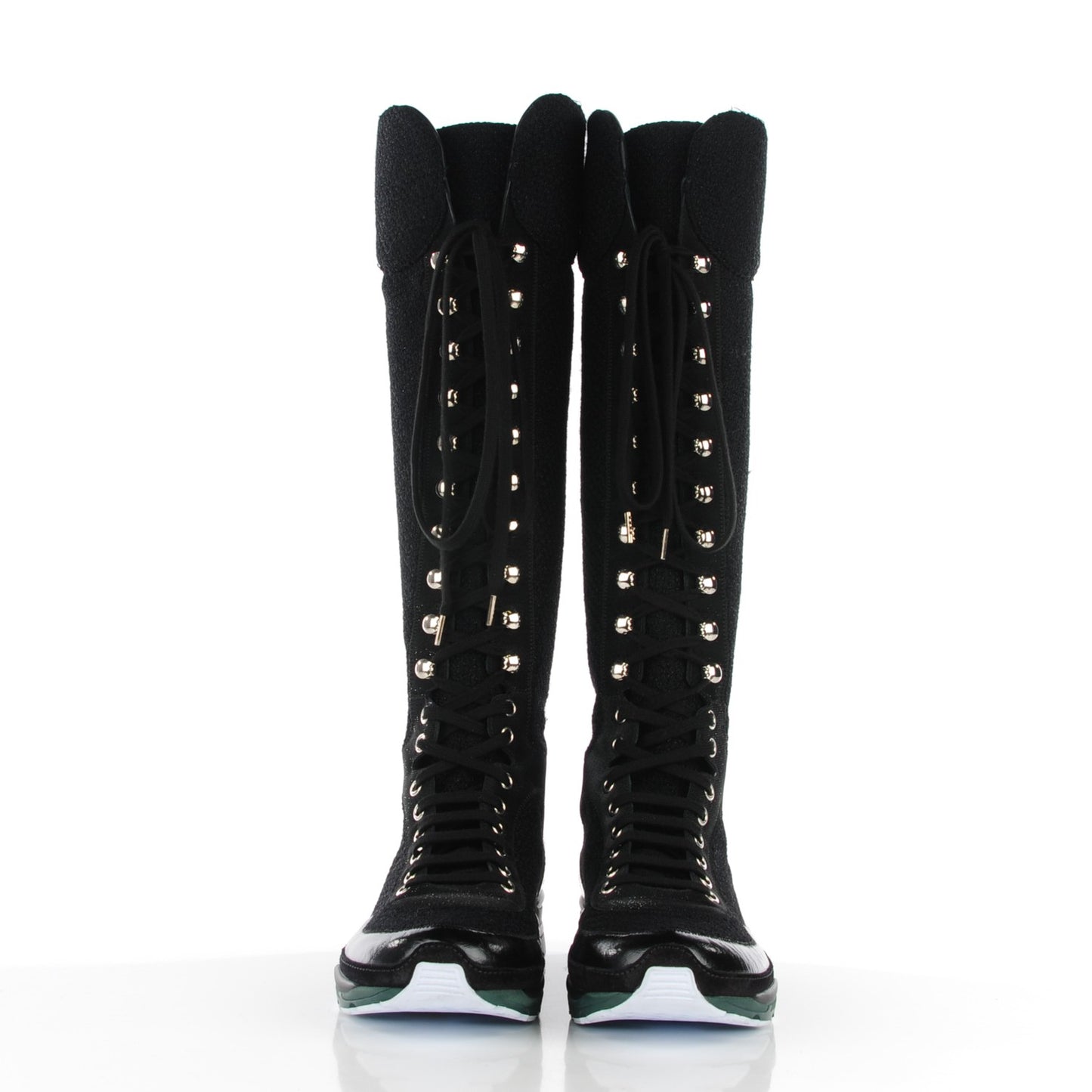 Tweed Patent Calfskin Sneaker Boots 38 Black