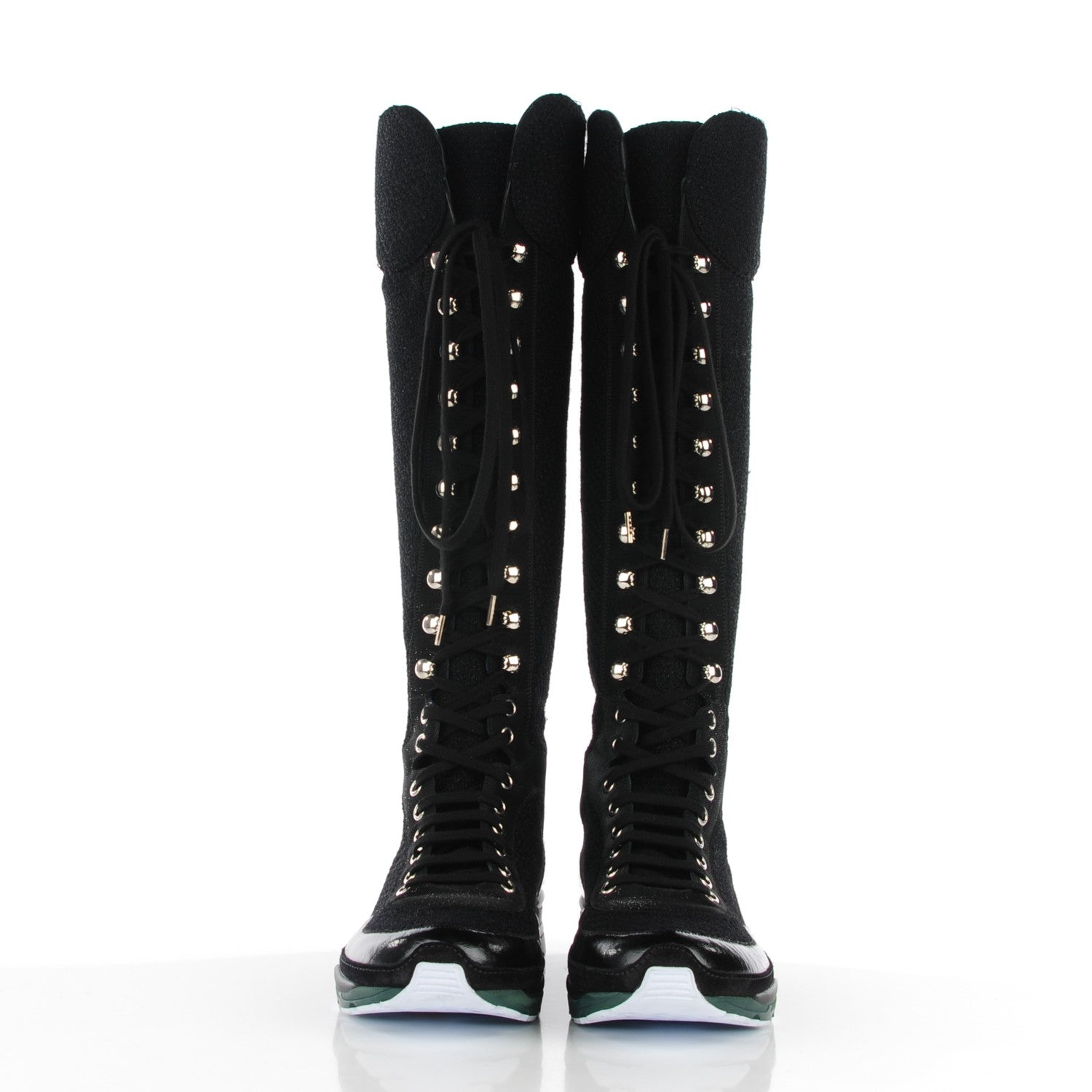 Chanel Tweed Patent Calfskin Sneaker Boots 38 Black 2 of 8