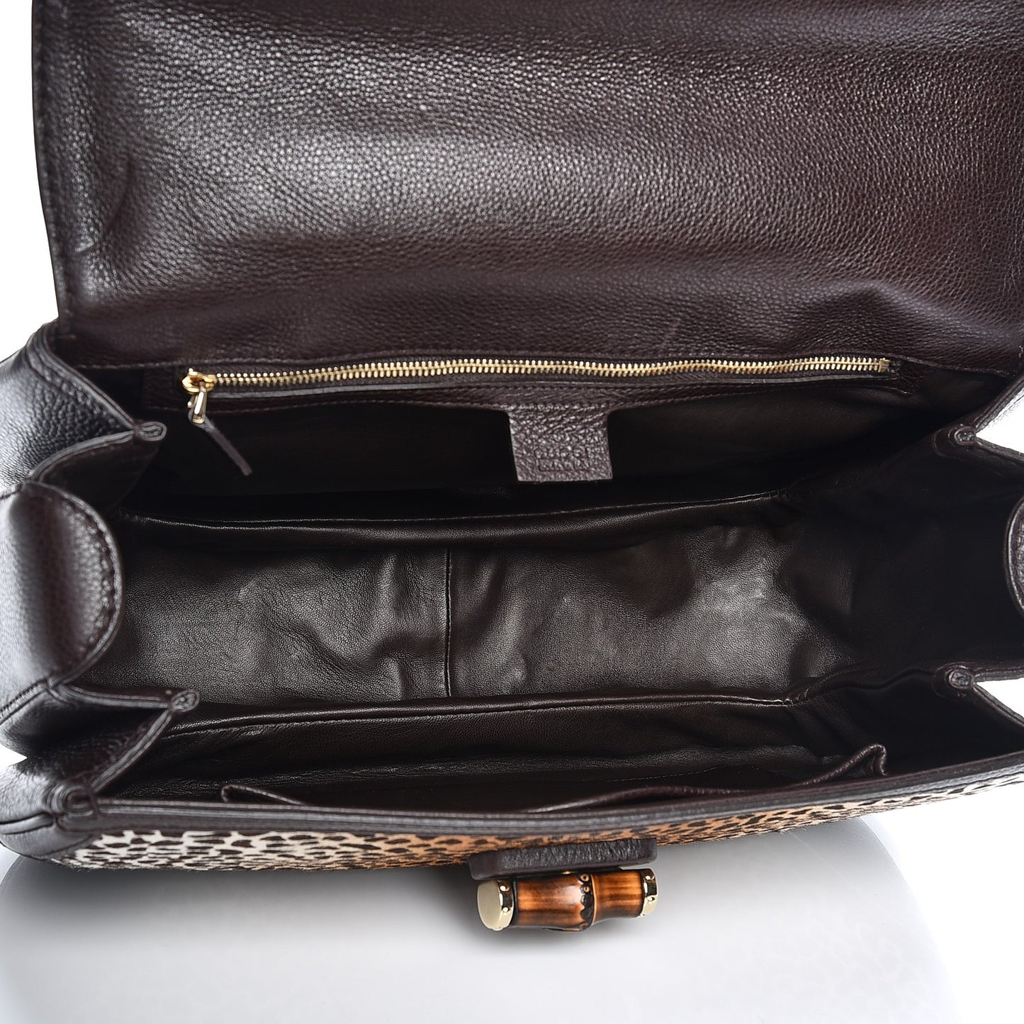Pony Hair Jaguar Print Large New Bamboo Top Handle Bag
