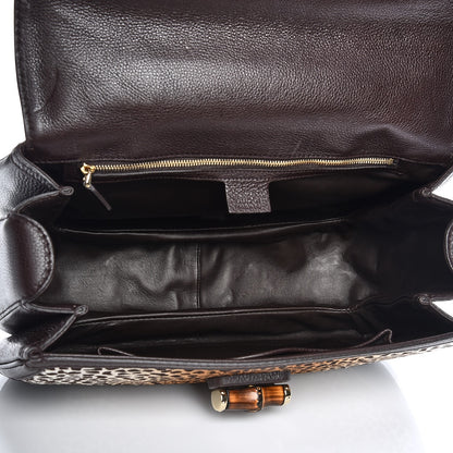 Gucci Pony Hair Jaguar Print Large New Bamboo Top Handle Bag 5 of 10