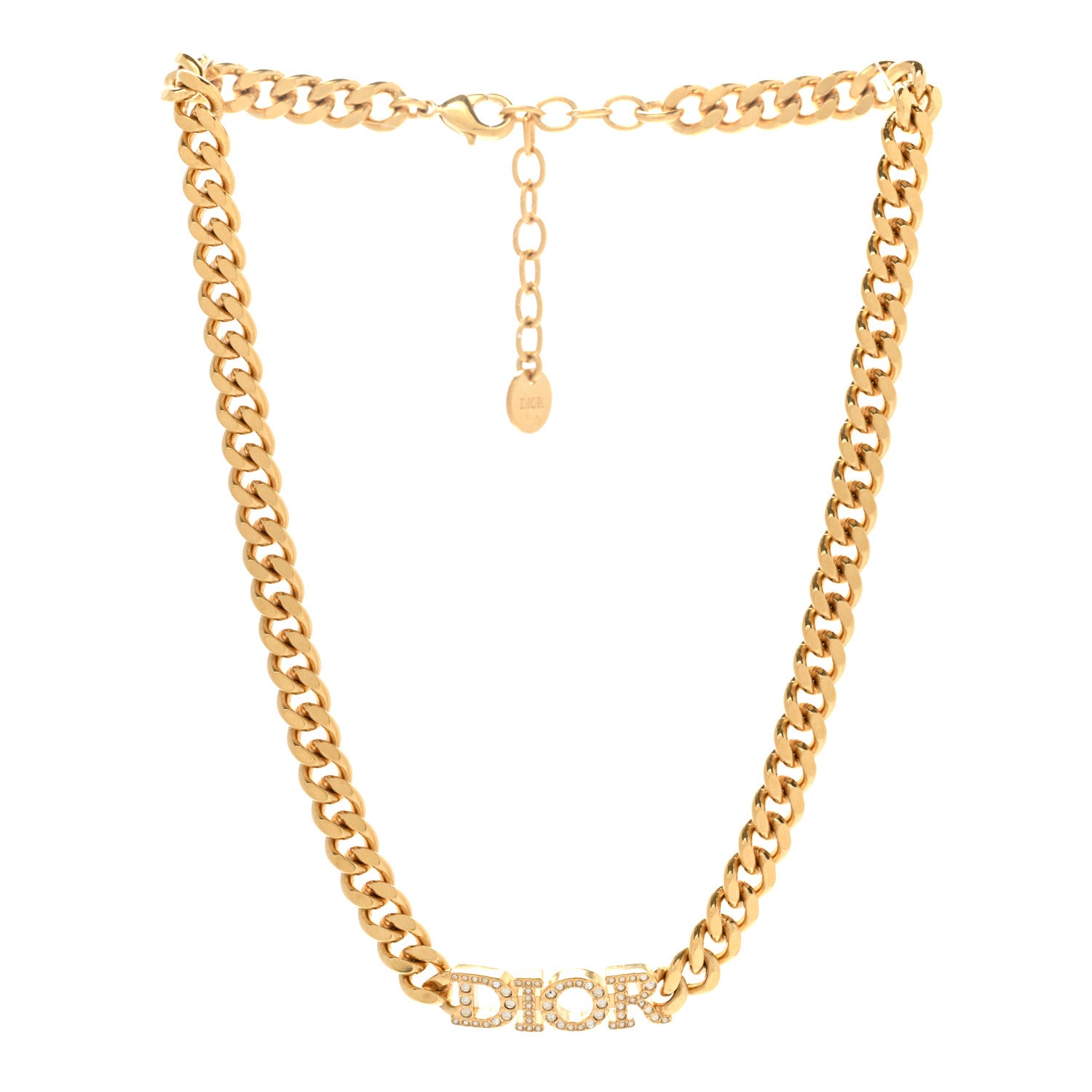 Christian Dior Metal Crystal Chain Logo Necklace Gold 3 of 6