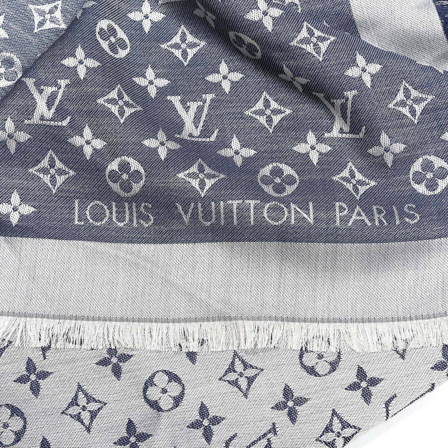 Silk Wool Monogram Denim Shawl Blue