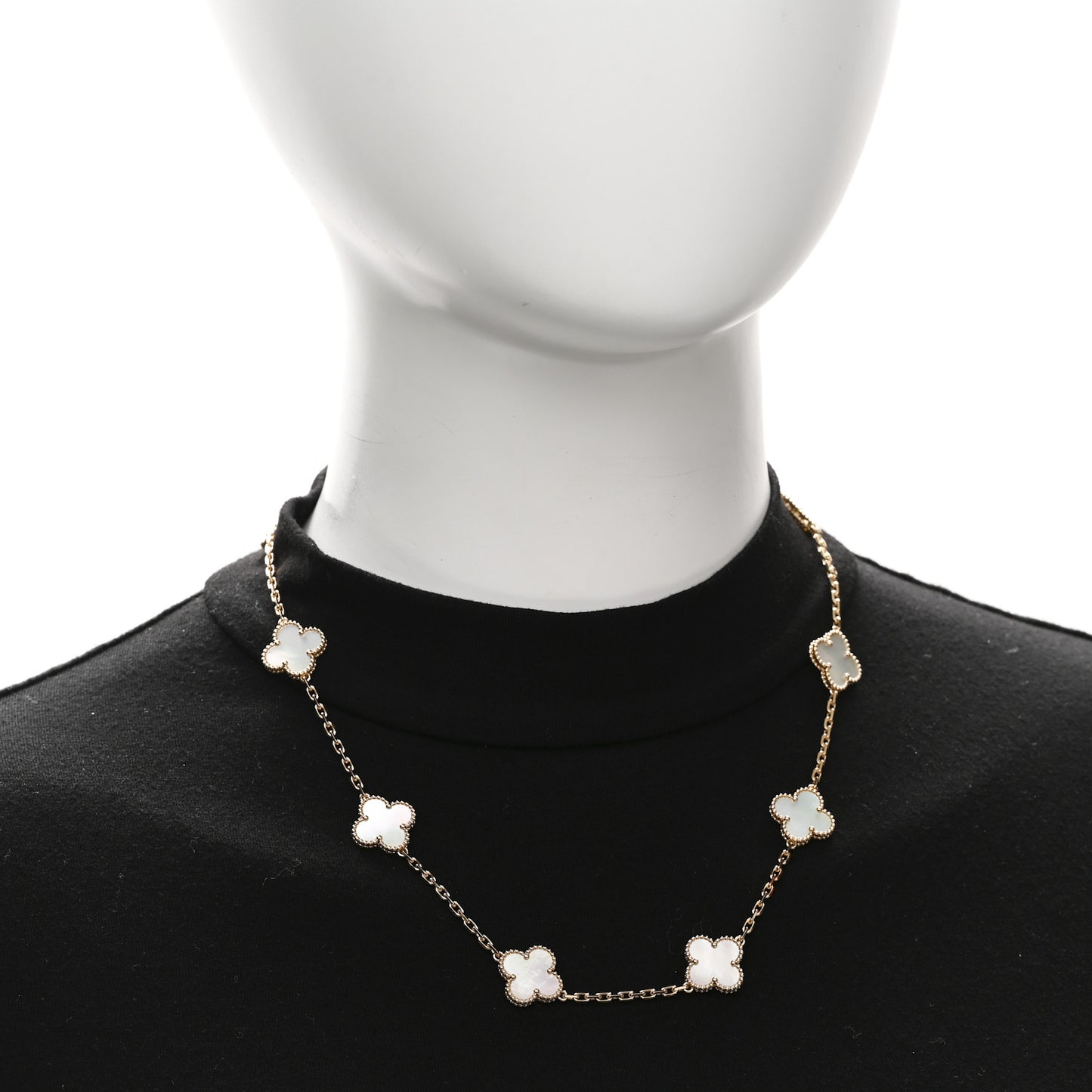18K Yellow Gold Mother of Pearl 10 Motifs Vintage Alhambra Necklace
