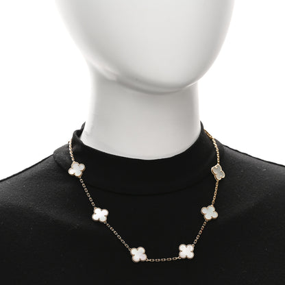 Van Cleef & Arpels 18K Yellow Gold Mother of Pearl 10 Motifs Vintage Alhambra Necklace 2 of 6