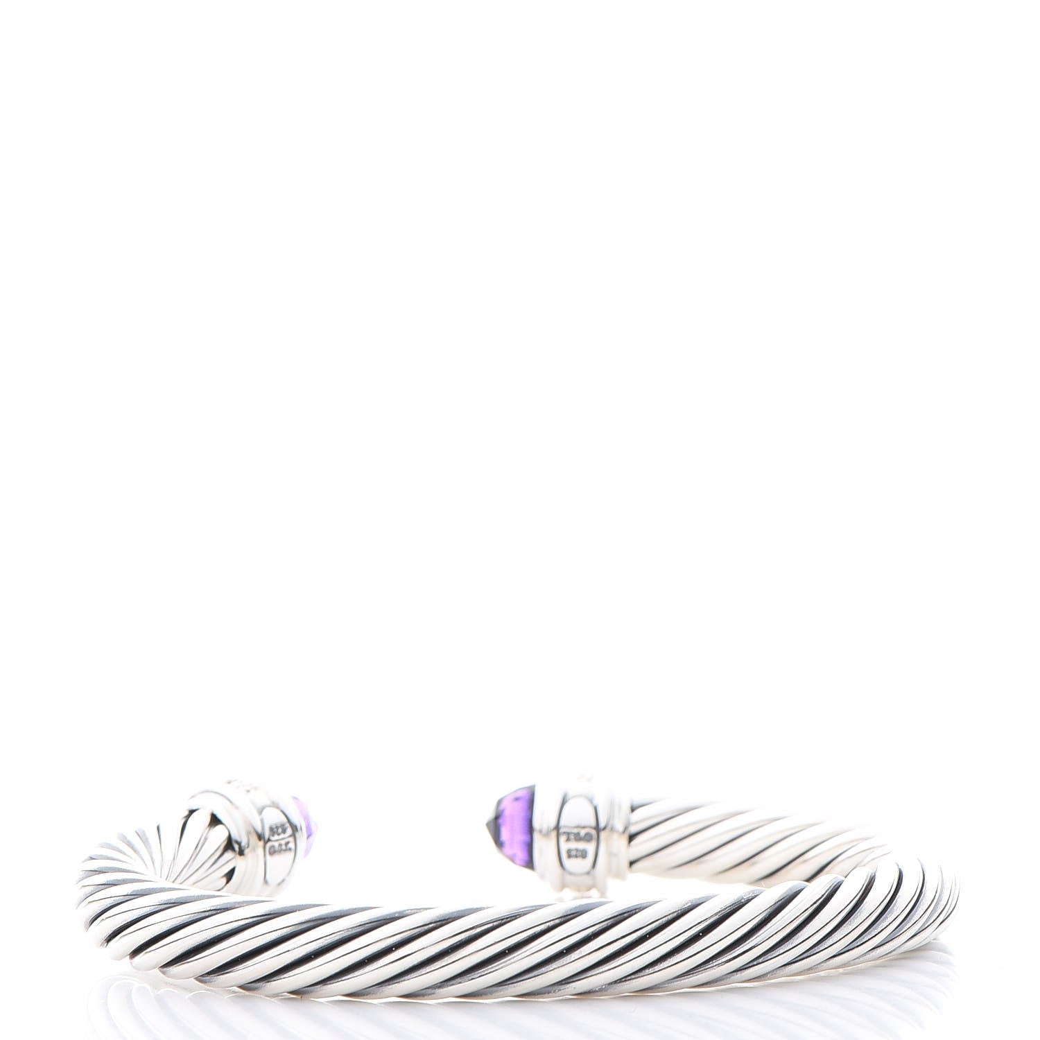 David Yurman Sterling Silver Diamond Amethyst 7mm Cable Classics Bracelet 3 of 5