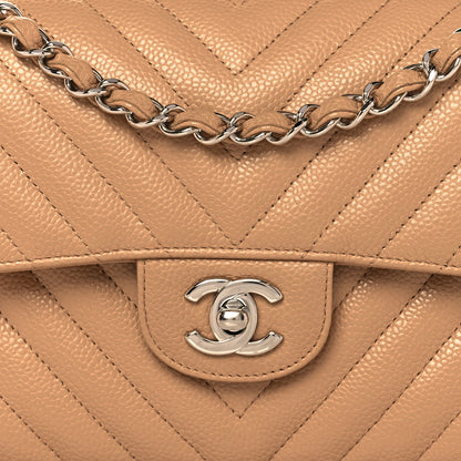 Chanel Caviar Chevron Quilted Small Double Flap Beige 8 of 12