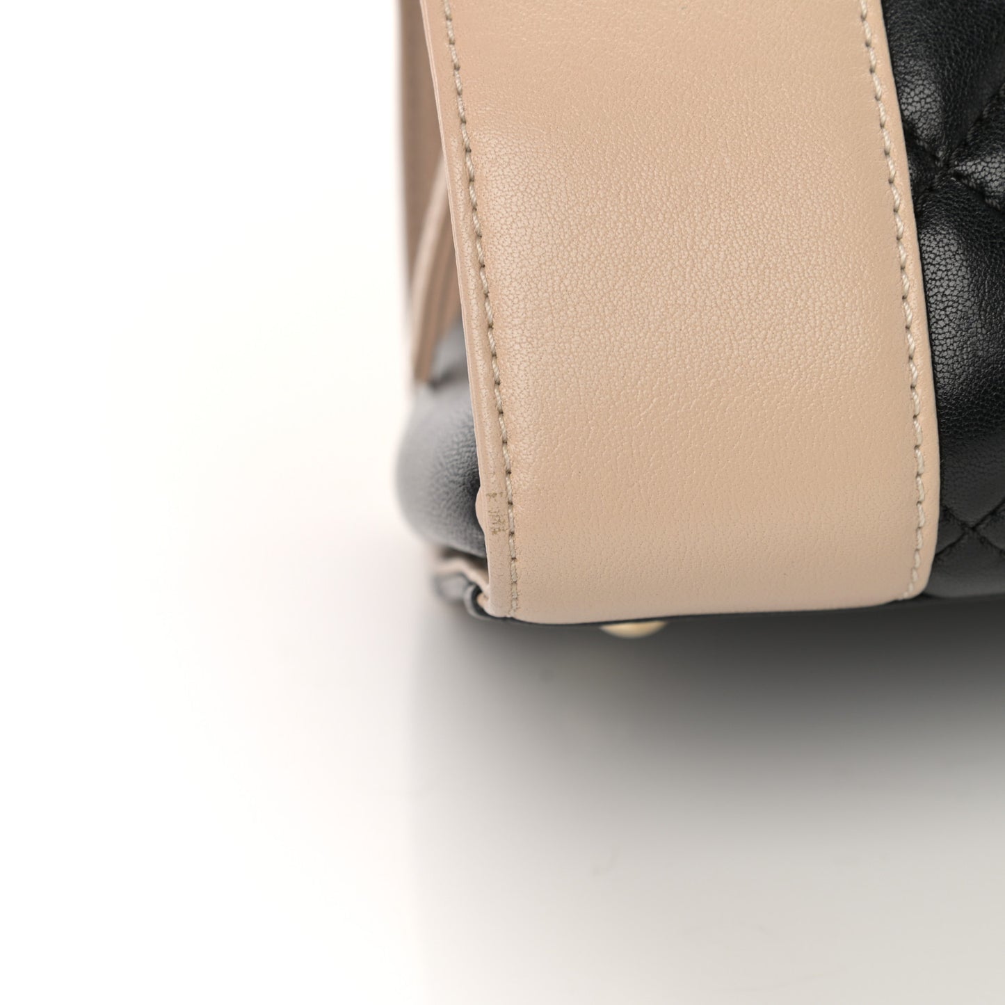 Sheepskin Quilted Mademoiselle Vintage Shopping Tote Beige Black