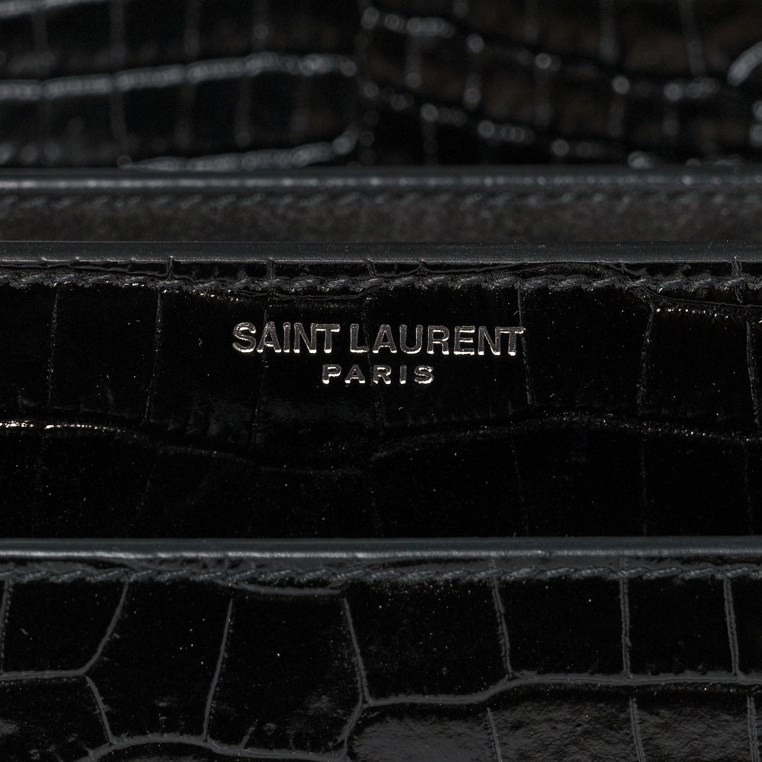 Saint Laurent Calfskin Crocodile Embossed Large Monogram Sunset Black 7 of 10
