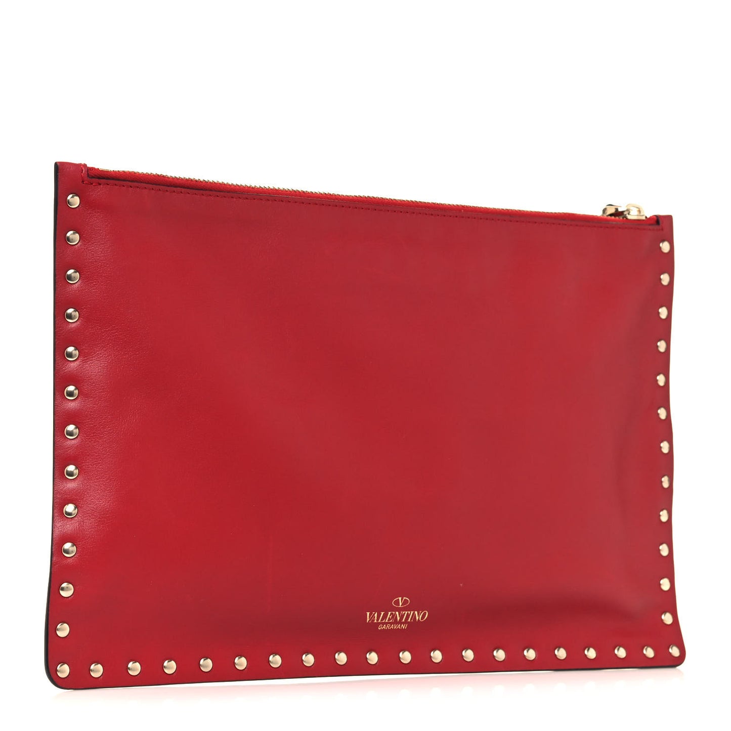 Vitello Large Rockstud Zip Pouch Red
