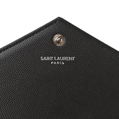 Saint Laurent Grain De Poudre Matelasse Chevron Monogram Envelope Chain Wallet Dark Smog 6 of 11