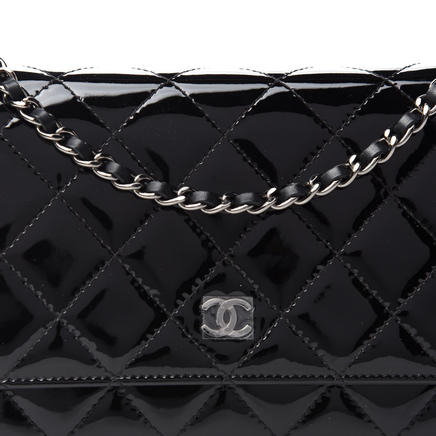 Chanel Patent Quilted Wallet On Chain WOC Black 12 of 13