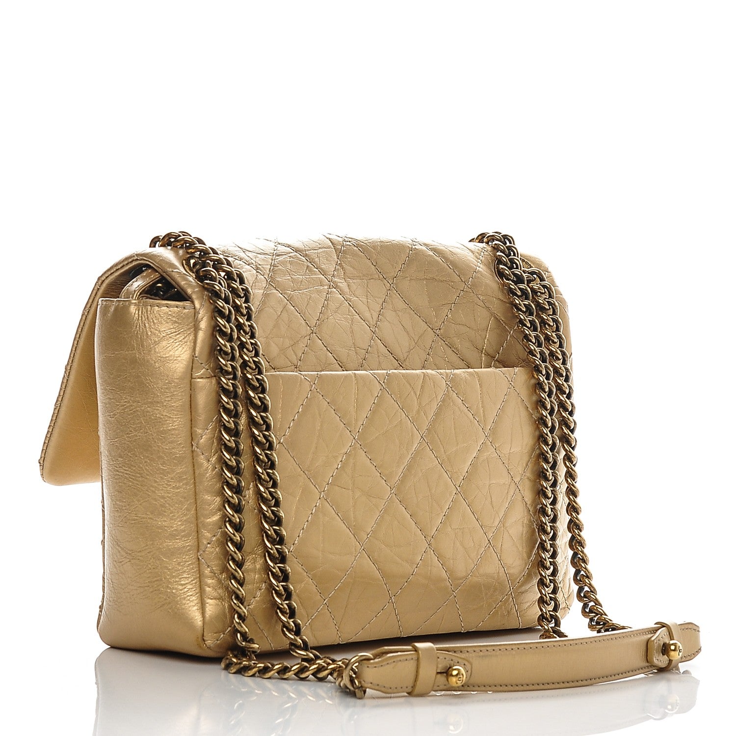 Chanel Metallic Aged Calfskin Quilted CC Square Flap Light Gold 3 of 7