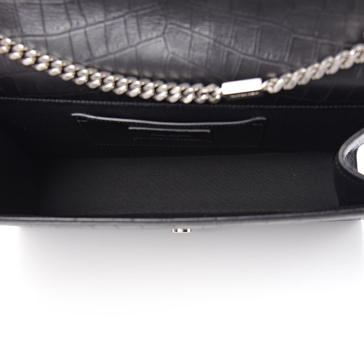 Saint Laurent Calfskin Crocodile Embossed Large Classic Monogram Kate Satchel Black 5 of 10
