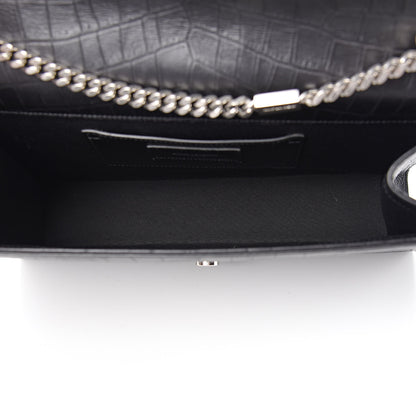 Saint Laurent Calfskin Crocodile Embossed Large Classic Monogram Kate Satchel Black 5 of 10