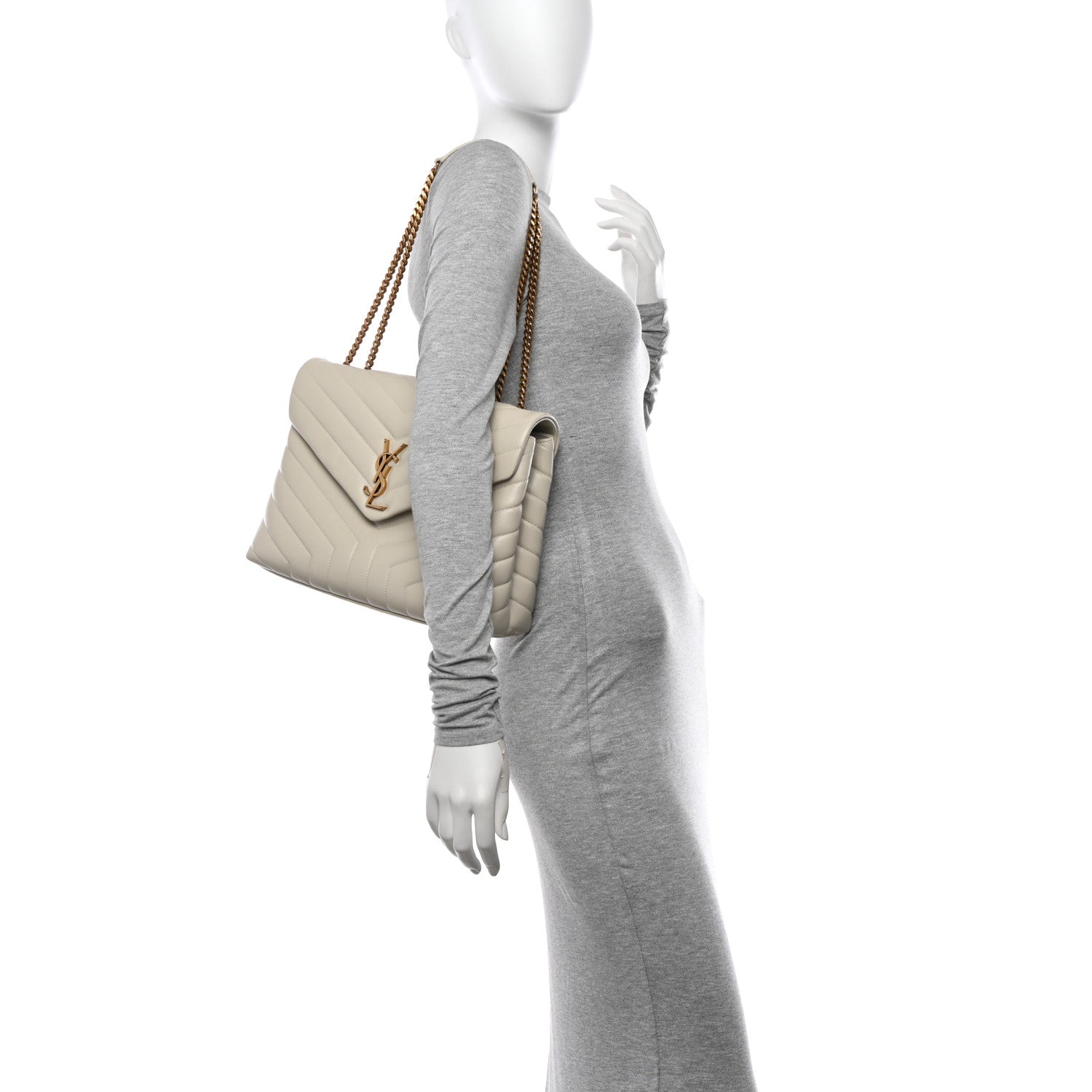 Saint Laurent Calfskin Y Quilted Monogram Medium Loulou Chain Satchel Crema Soft 2 of 15
