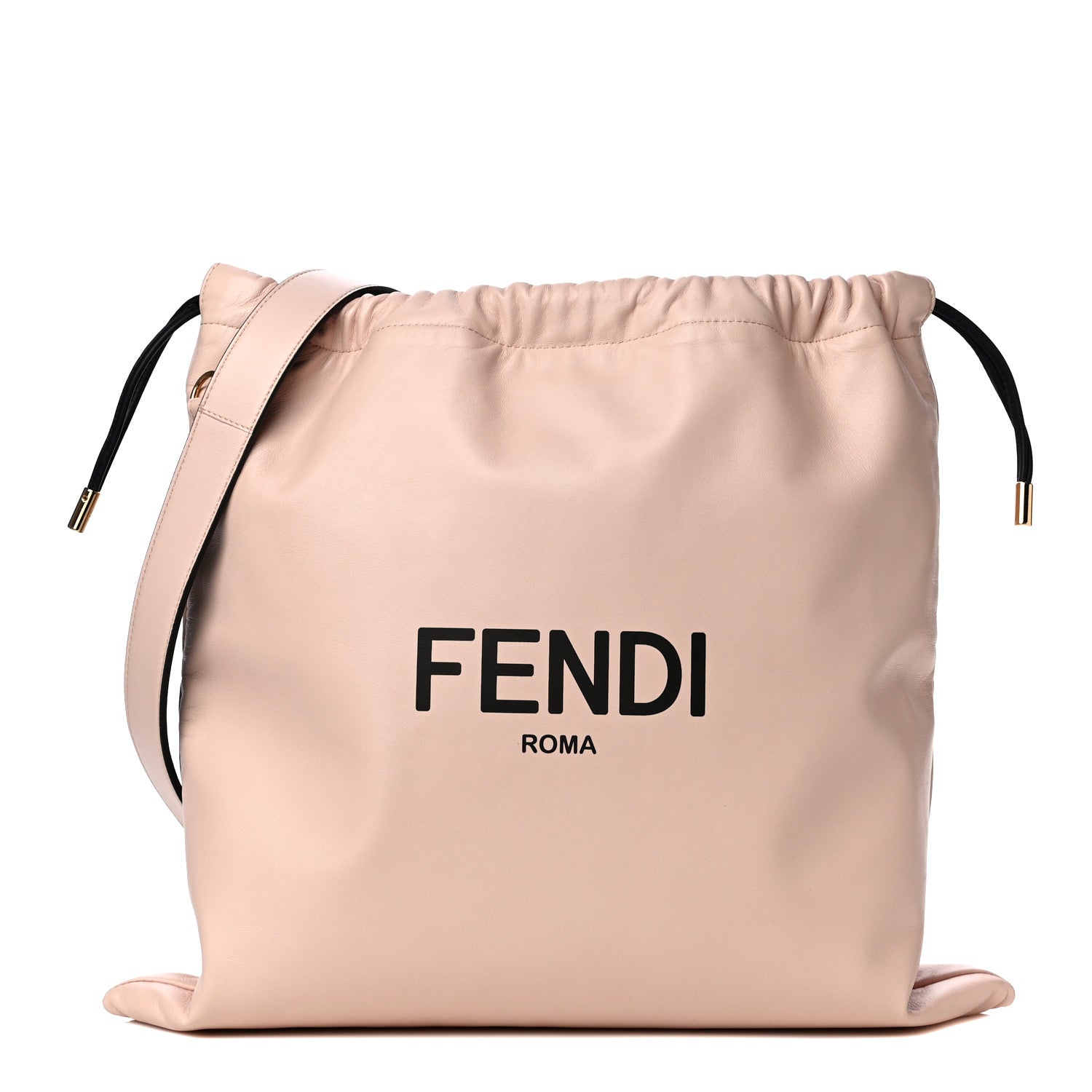 Fendi Soft Nappa Logo Medium Drawstring Pouch Bag Rosa Quarzo Black 1 of 11