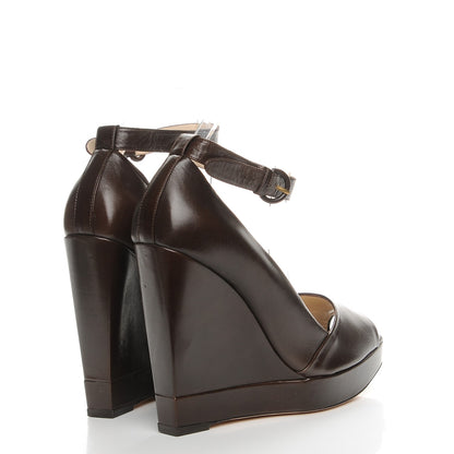 Saint Laurent Calfskin Emma 100 Ankle Strap Peep Toe Wedge 41 Chocolate 4 of 10