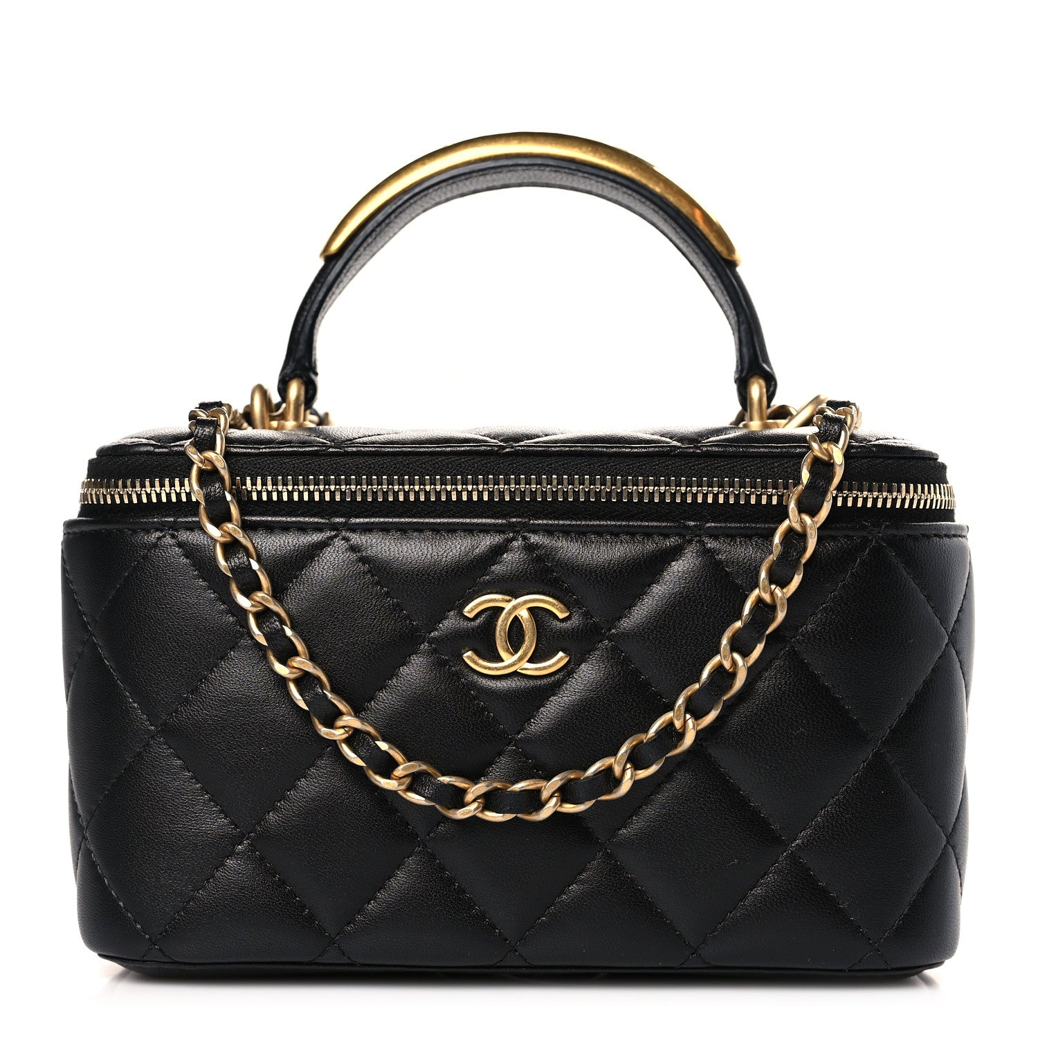 Chanel Lambskin Quilted Metal Small Top Handle Vanity Case With Chain Black 1 of 9