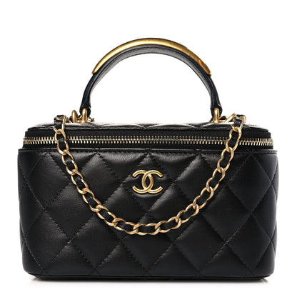 Chanel Lambskin Quilted Metal Small Top Handle Vanity Case With Chain Black 1 of 9