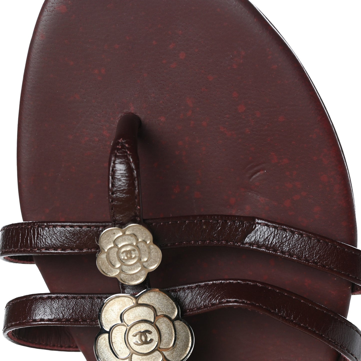 Calfskin Camellia Thong Sandals 37 Burgundy