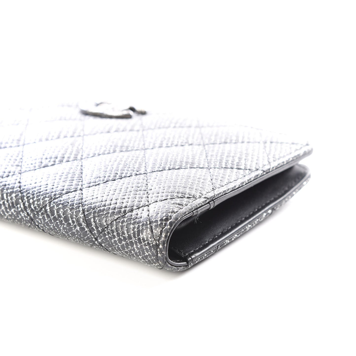 Glittered Calfskin Quilted Yen Wallet Black