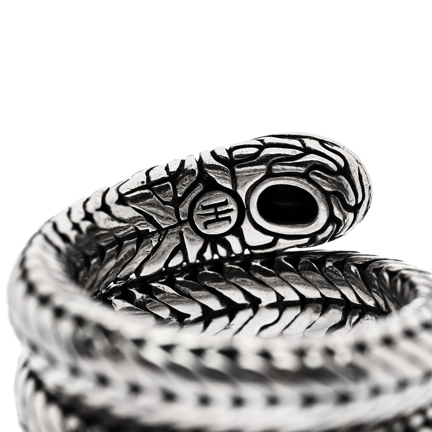 John Hardy Sterling Silver Black Onyx Batu Coil Ring 54 7 4 of 5