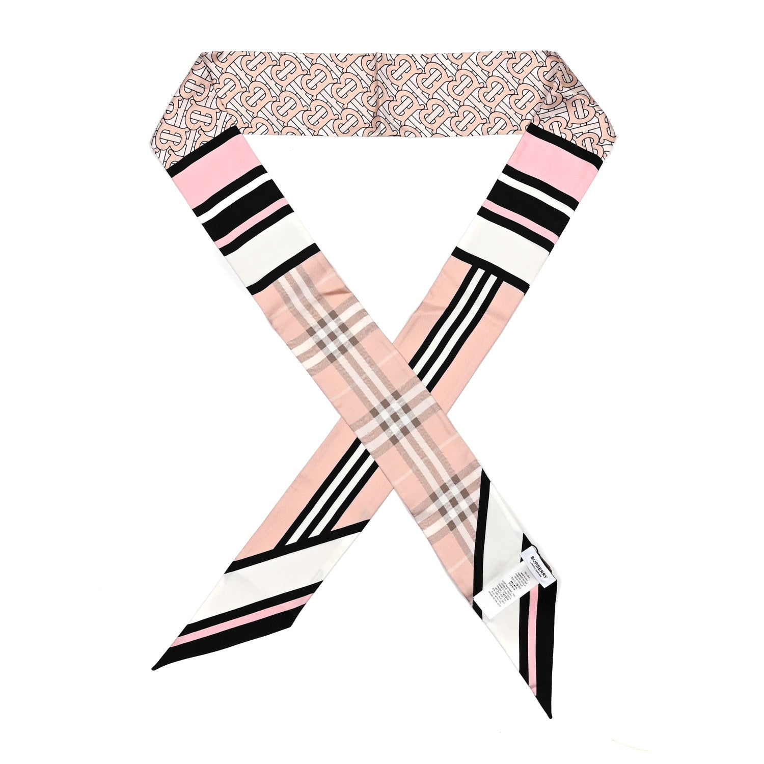 Burberry Silk Montage Print Skinny Scarf Archive Pink 1 of 3