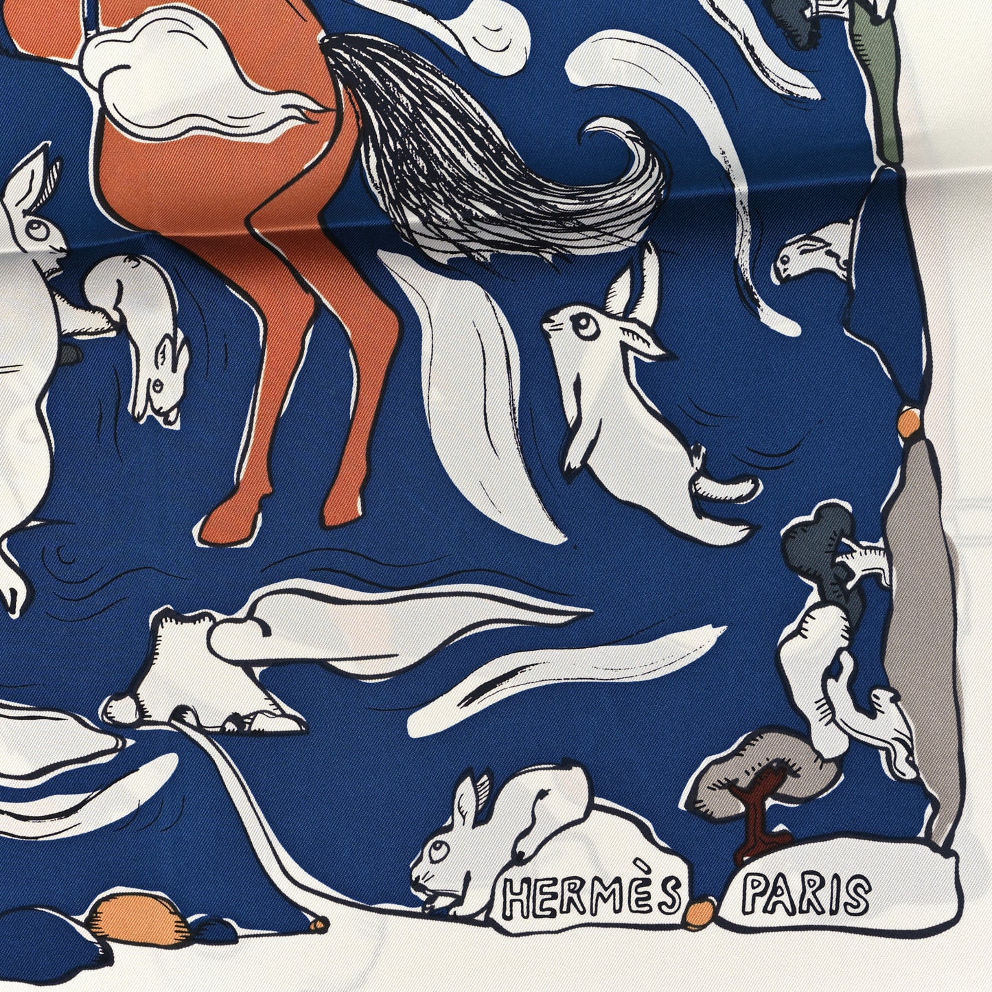 Silk Mille Et Un Lapins Scarf 90 White Marine Kaki
