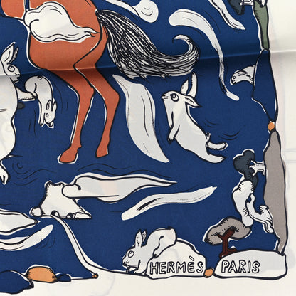 Hermes Silk Mille Et Un Lapins Scarf 90 White Marine Kaki 2 of 4