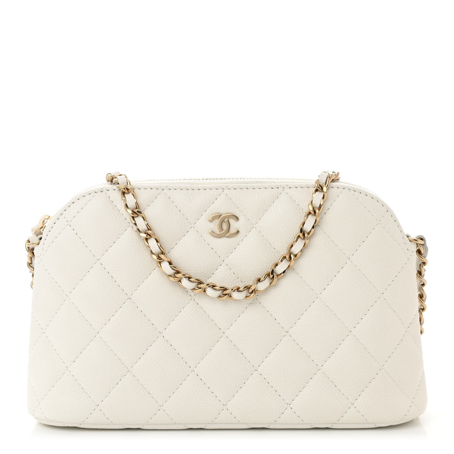 Caviar Quilted Classic Clutch With Chain White