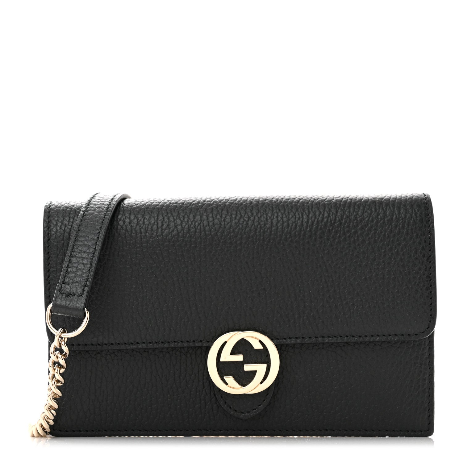 Gucci Dollar Calfskin Interlocking G Chain Wallet Black 1 of 9