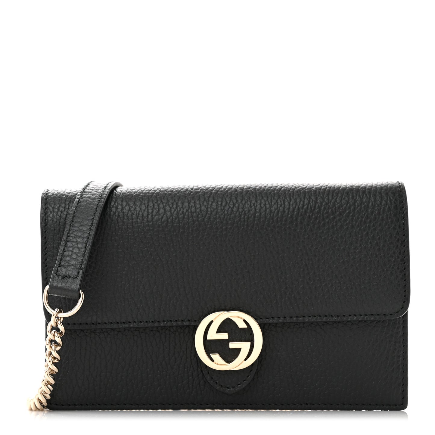 Dollar Calfskin Interlocking G Chain Wallet Black