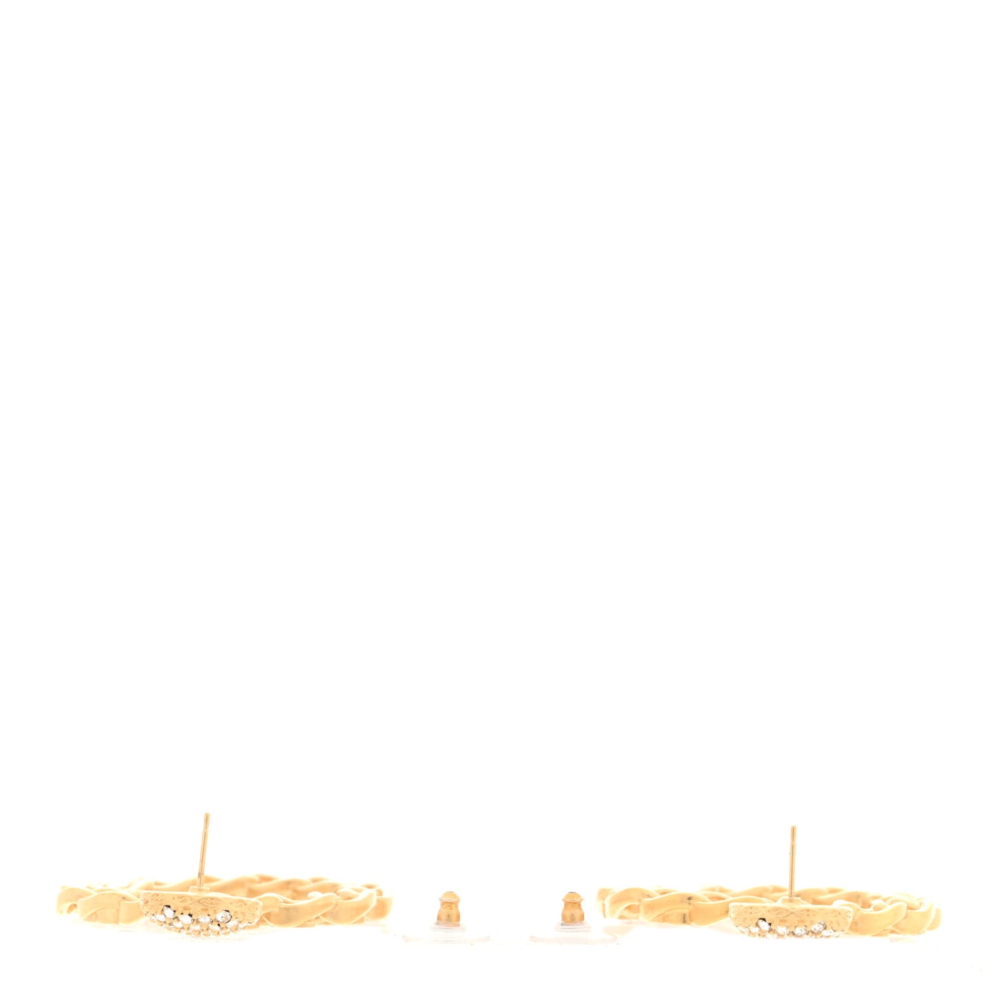 Metal Crystal CC Paris Chain Link Hoop Earrings Gold