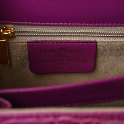 Salvatore Ferragamo Crocodile Gancini 2-Way Top Handle Bag Purple 6 of 8
