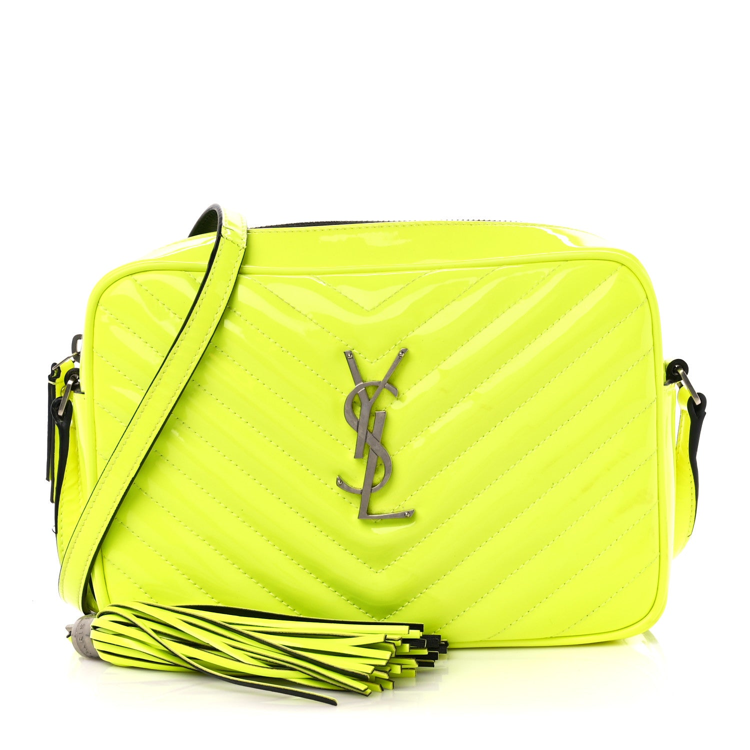 Saint Laurent Patent Calfskin Matelasse Monogram Lou Camera Bag Neon Yellow 1 of 13