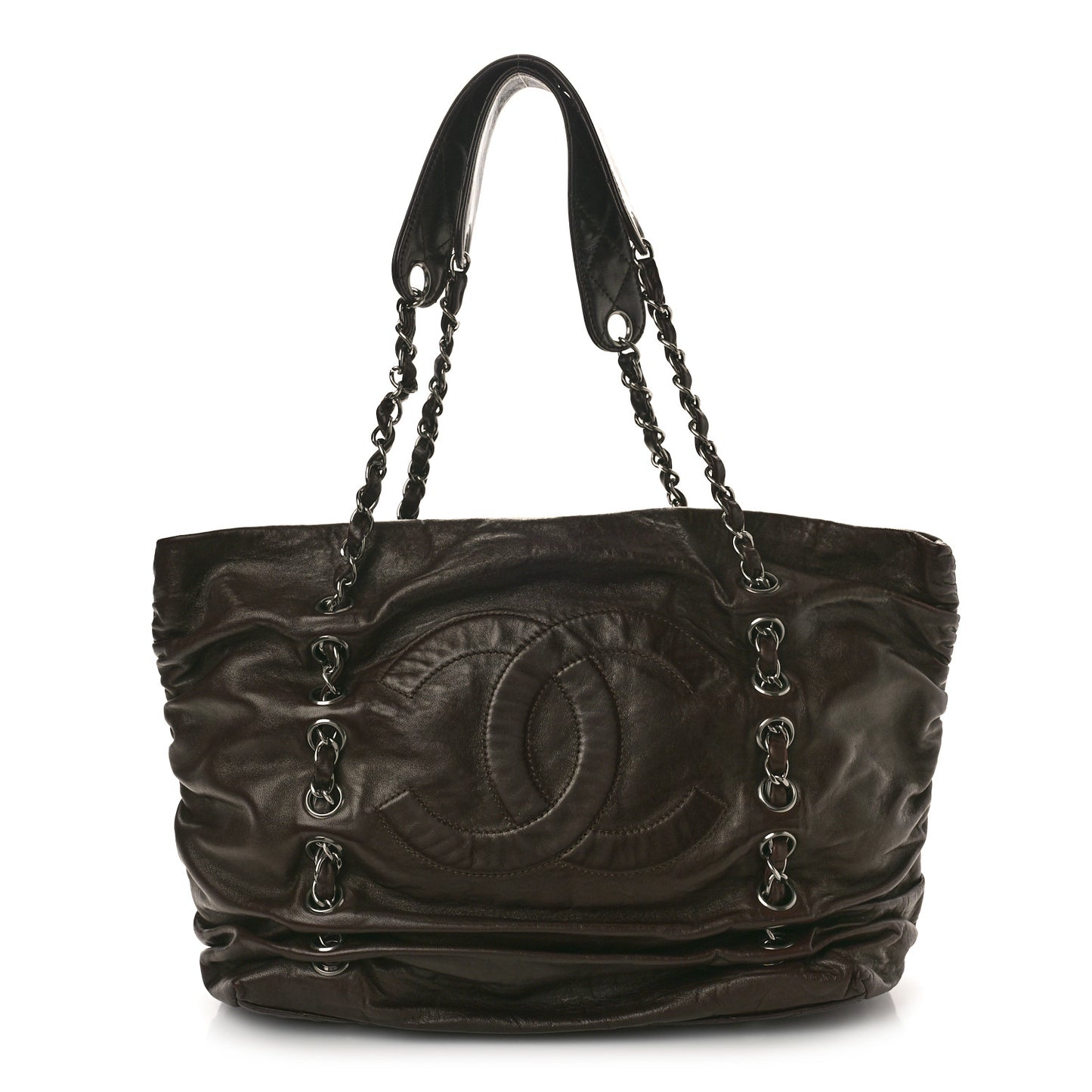 Calfskin East West Modern Chain Tote Dark Brown