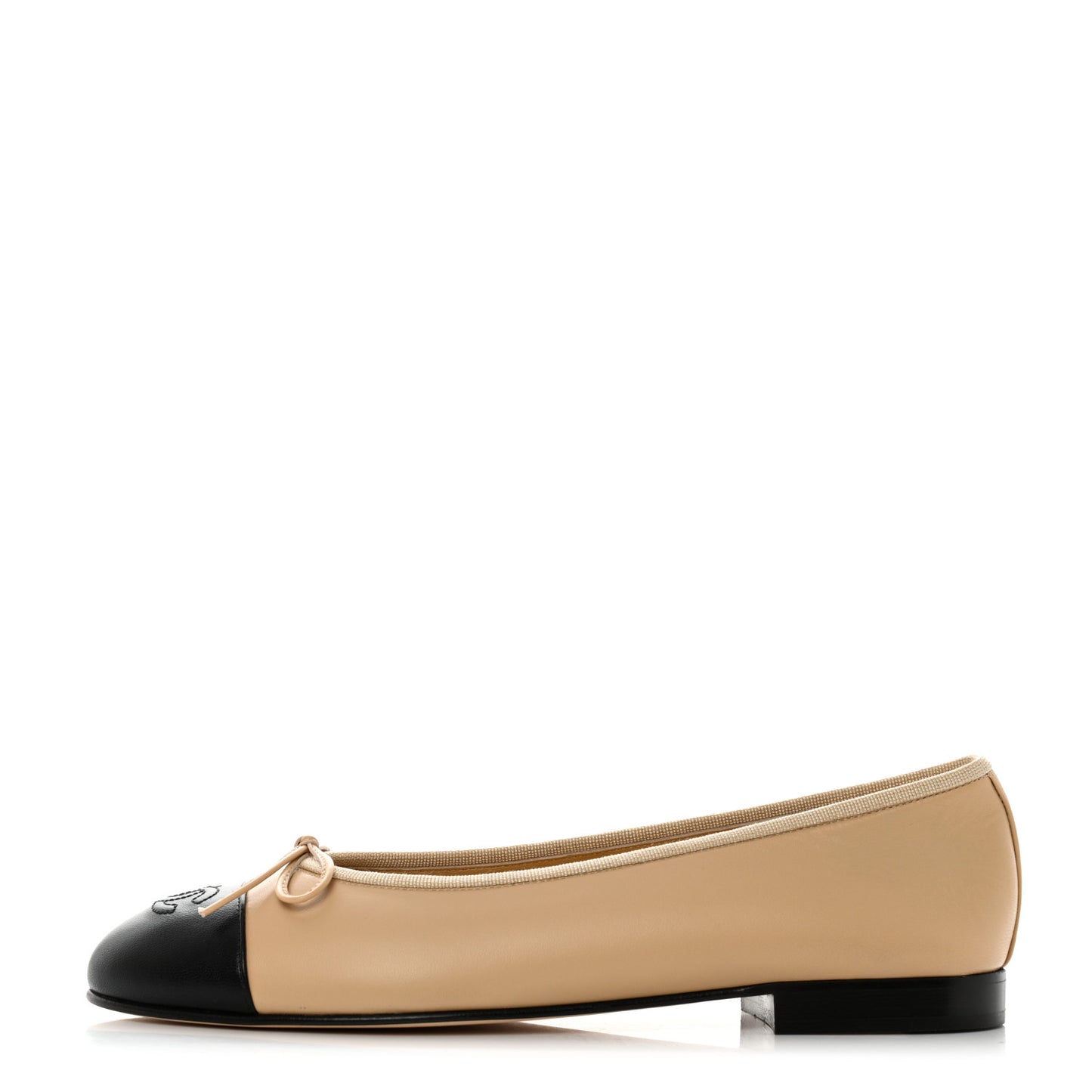 Lambskin Cap Toe CC Ballerina Flats 39 Beige Black