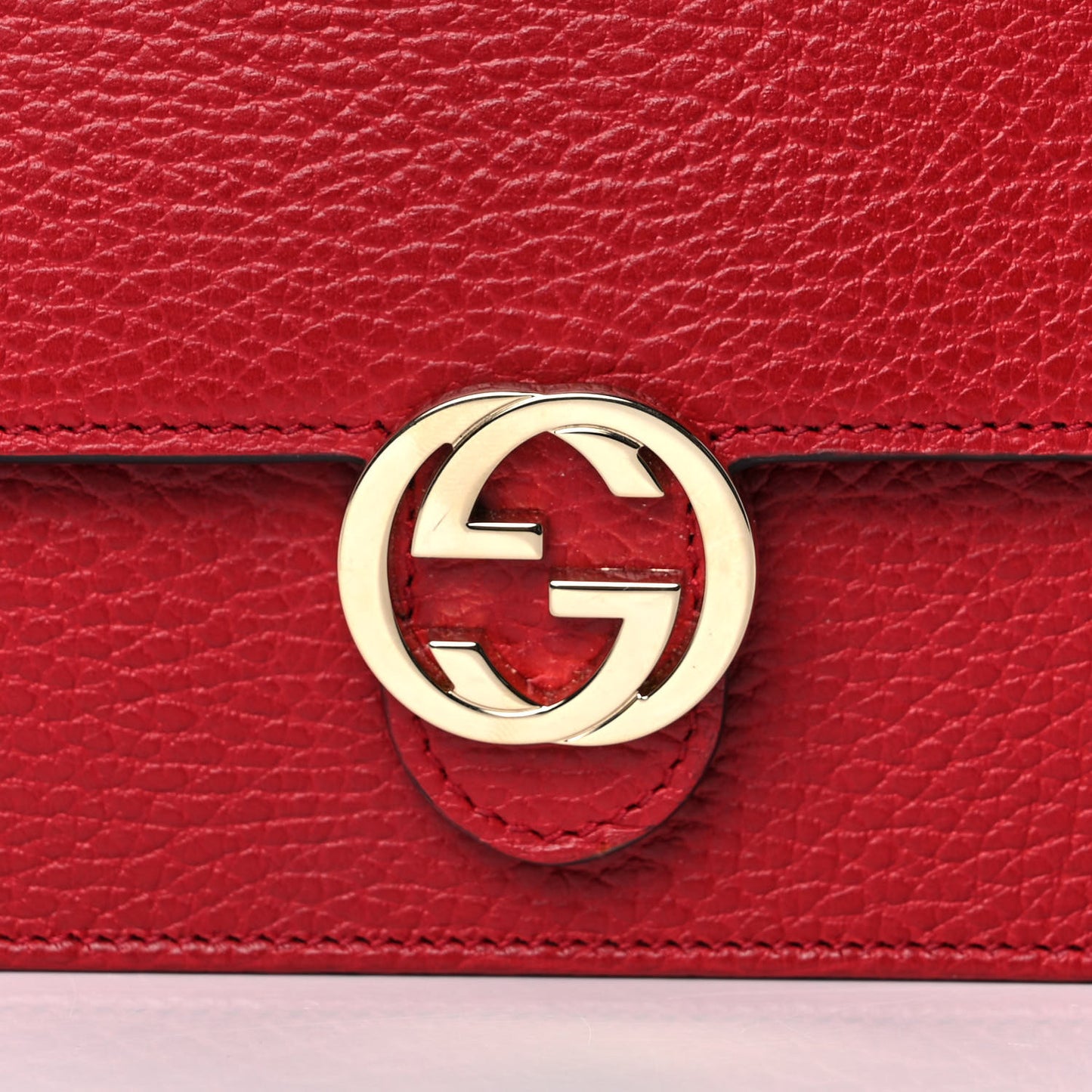 Dollar Calfskin Interlocking G Chain Wallet Red