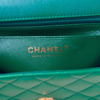 Chanel Iridescent Lambskin Quilted Mini Top Handle Rectangular Flap Green 6 of 12