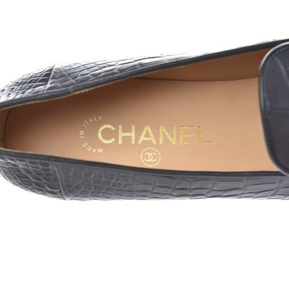 Chanel Alligator CC Mocassins Loafers 38.5 Grey 6 of 9
