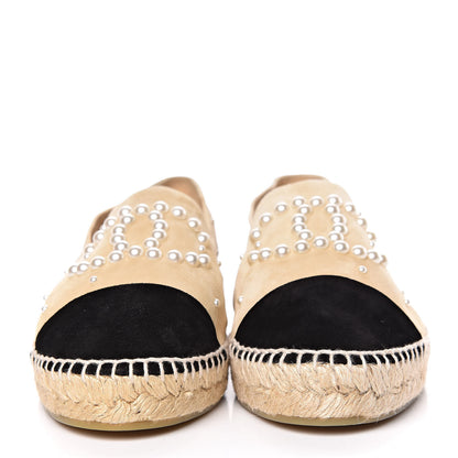 Chanel Suede Pearl CC Espadrilles 42 Beige Black 2 of 14
