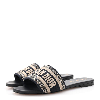 Christian Dior Canvas Embroidered Dway Mules Slide Sandals 35 Deep Blue 4 of 10