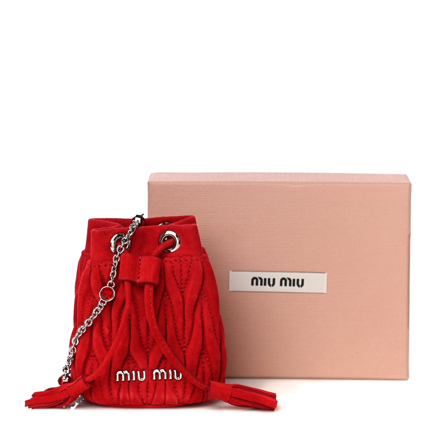 Suede Matelasse Mini Bucket Bag Cherry